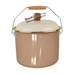 High Grade Enamel Rice & Milk Bucket 18/20/22cm, Golden Steel Rim Wooden Handle, Multiple Colors Available